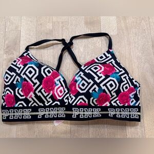 PINK Victoria's Secret Black and Pink Geometric Bra